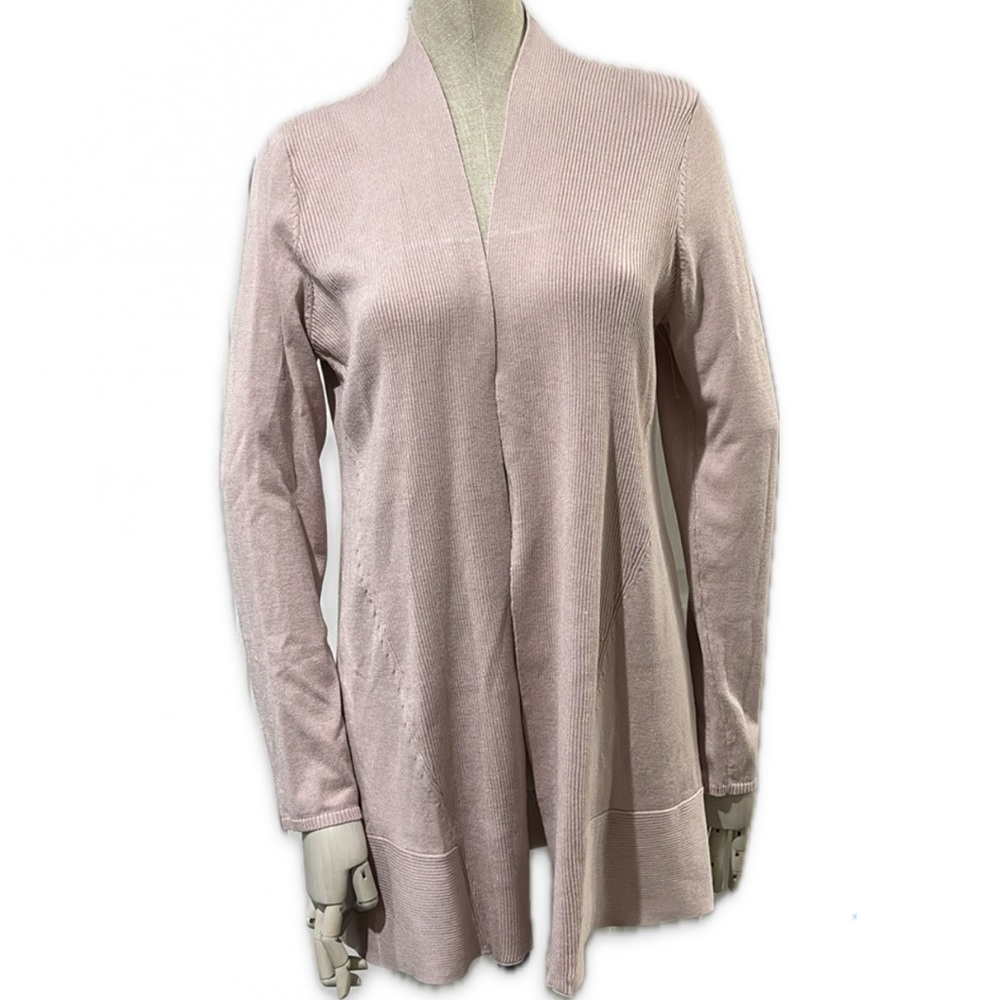 Chicos Cardigan Women' Small Ribbed Knit Lightweight Open Front Pink Long Casual
